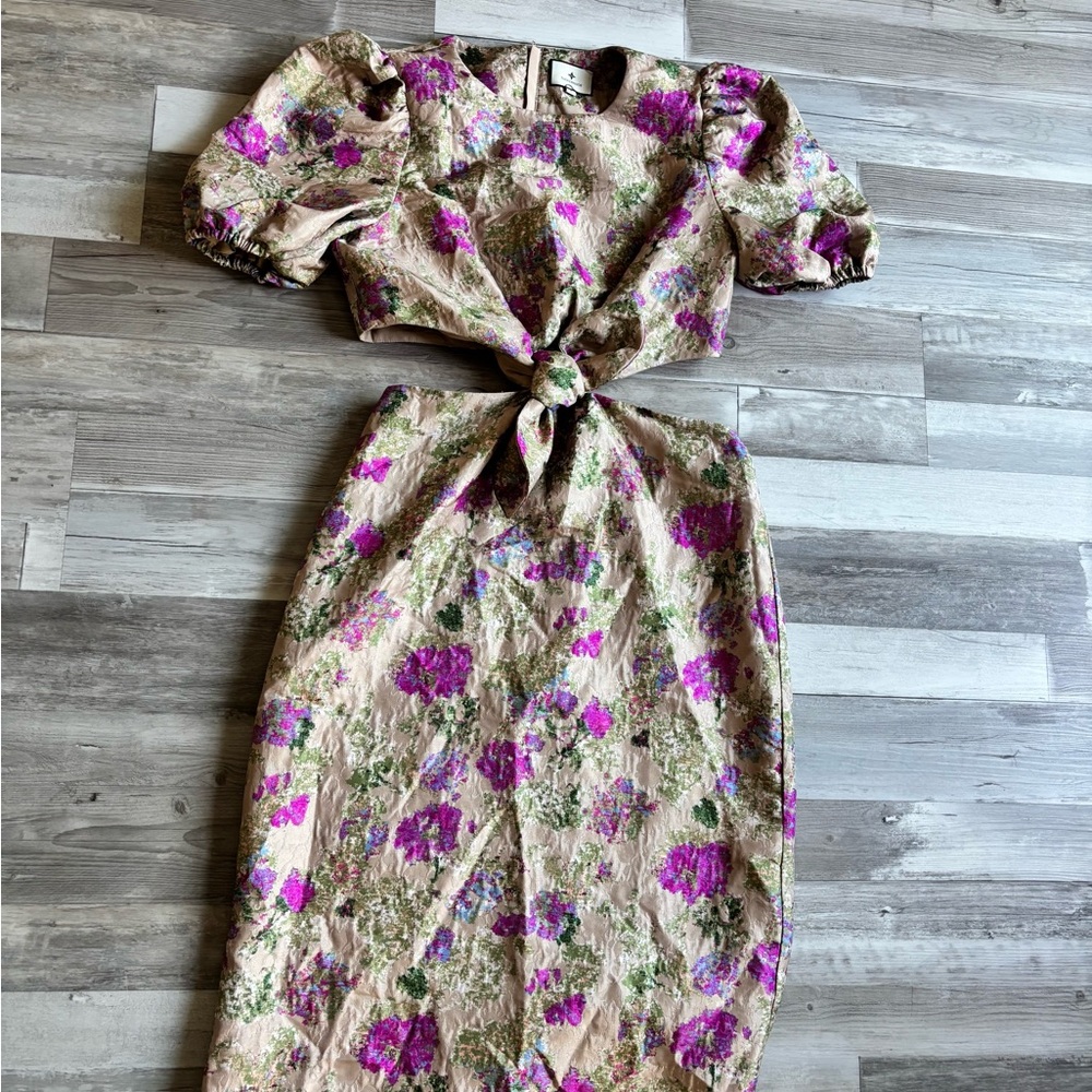 Tuckernuck Floral Midi Dress in Pink and Green